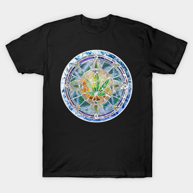 Camo cannabis stained glass rose window 420 dispensary weed T-Shirt by Aurora X